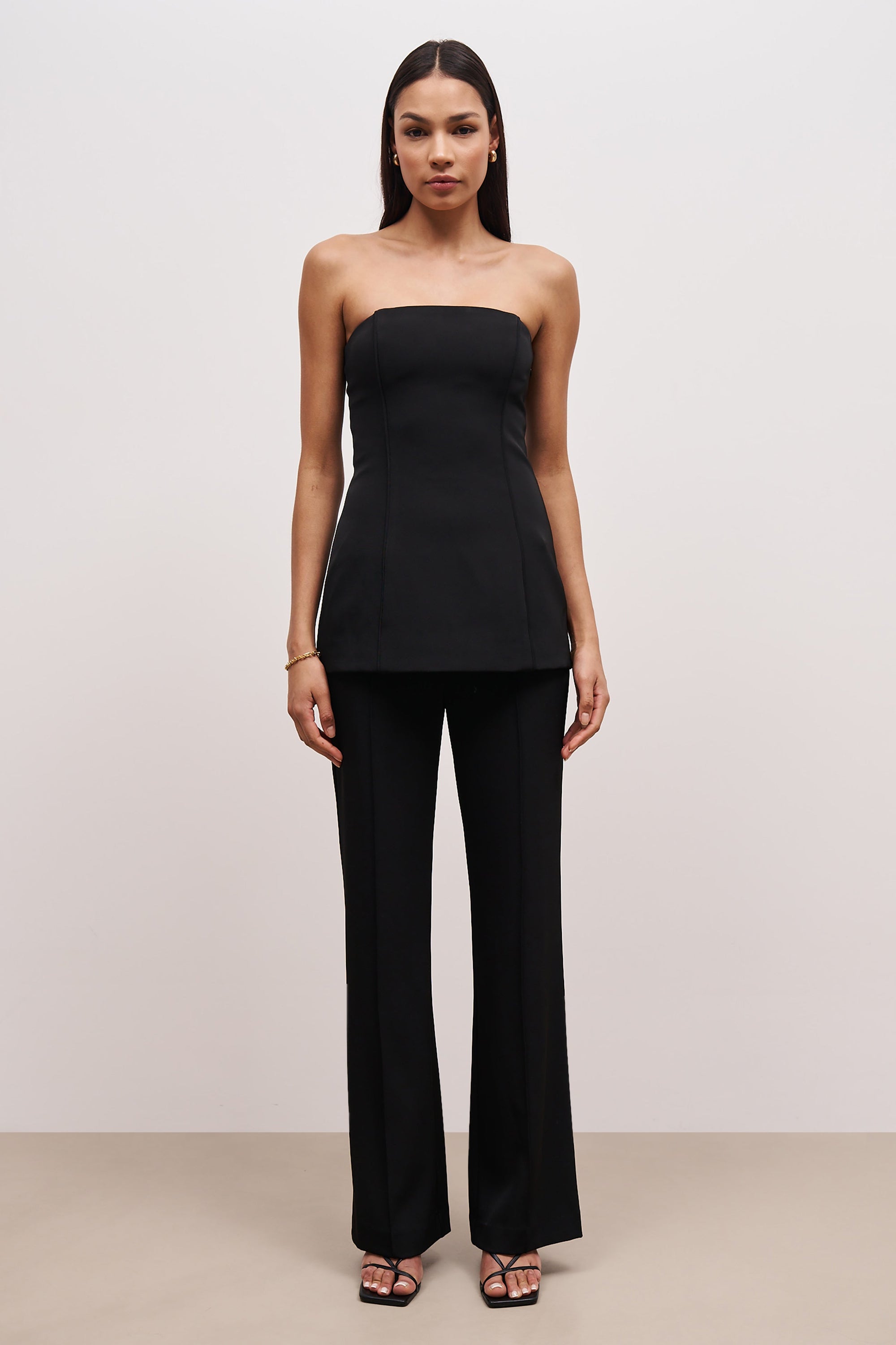 Pin Tuck Tailored Longline Bodice - Black