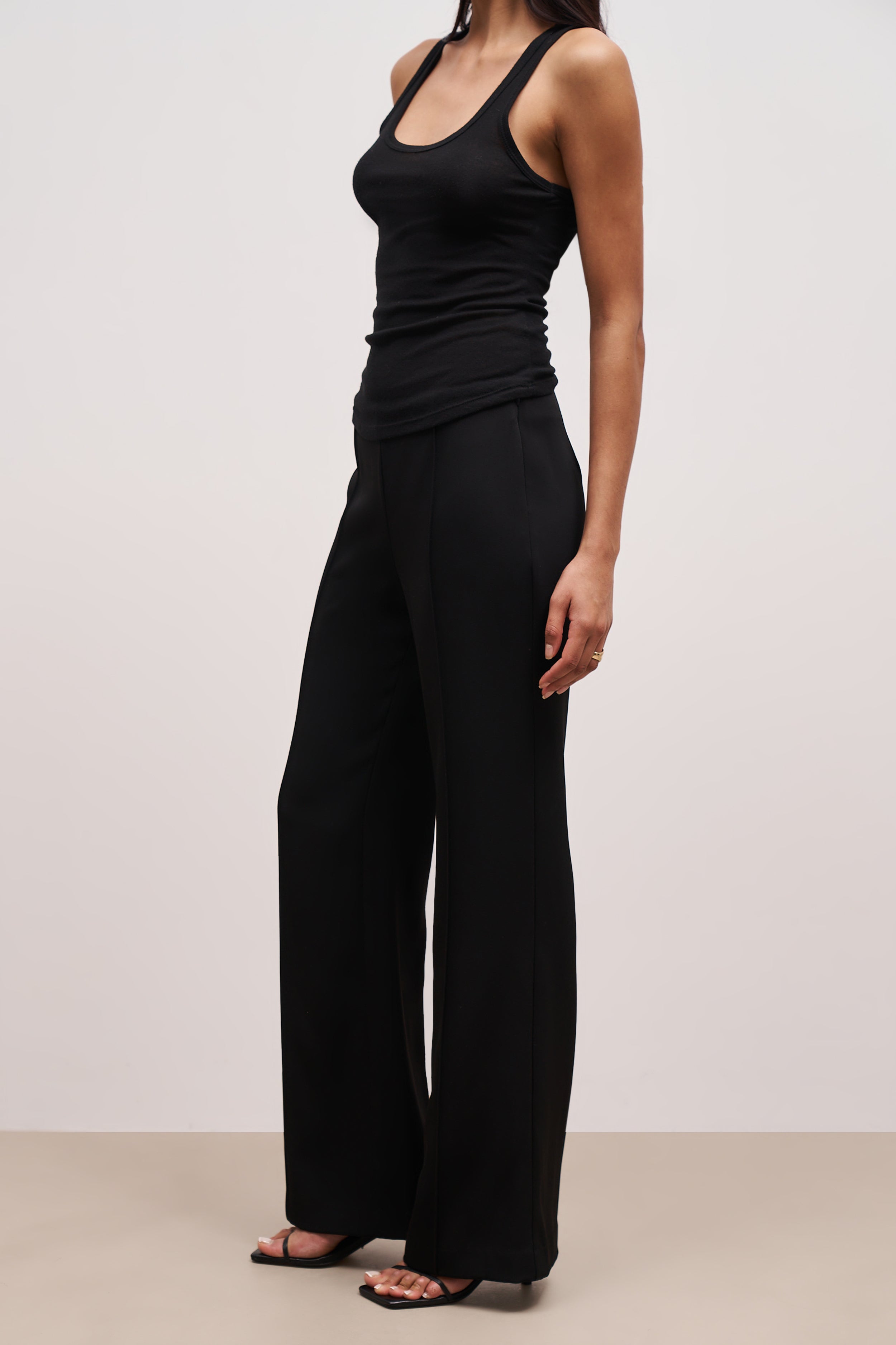 Pin Tuck Tailored Straight Leg Trousers - Black