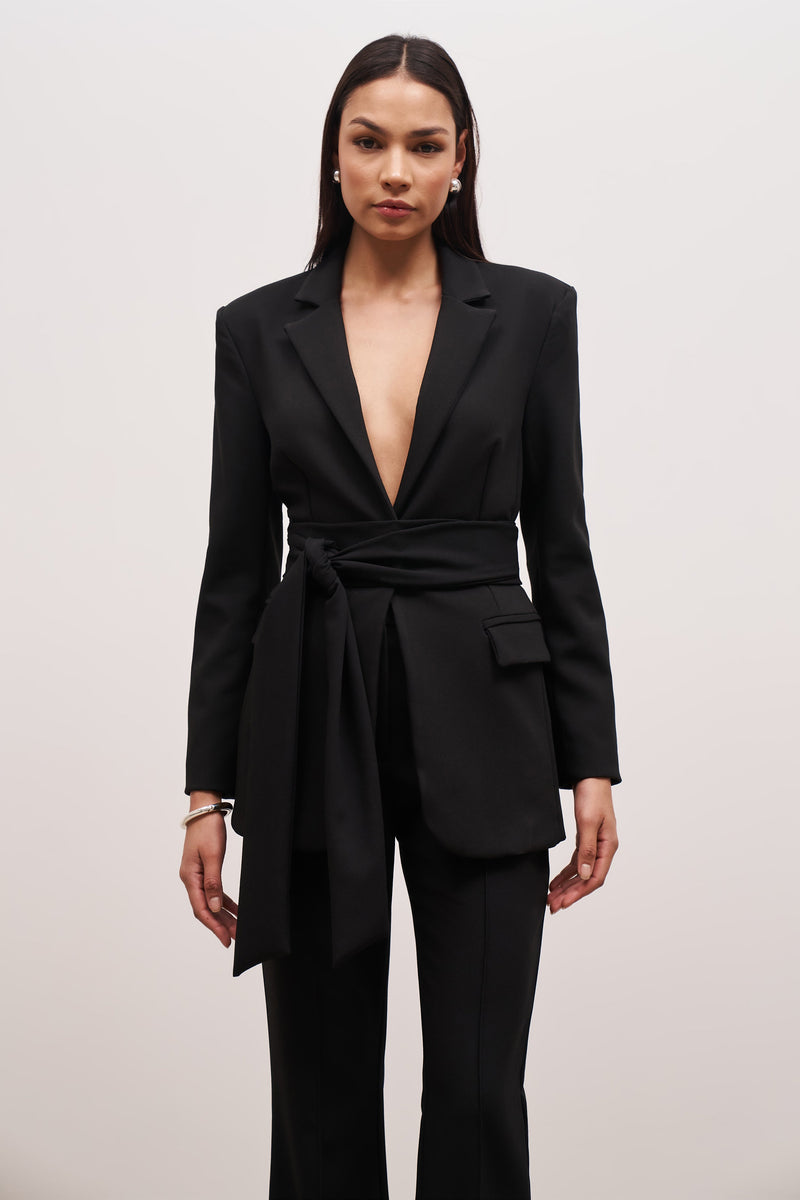 Classic Blazer With Belt - Black