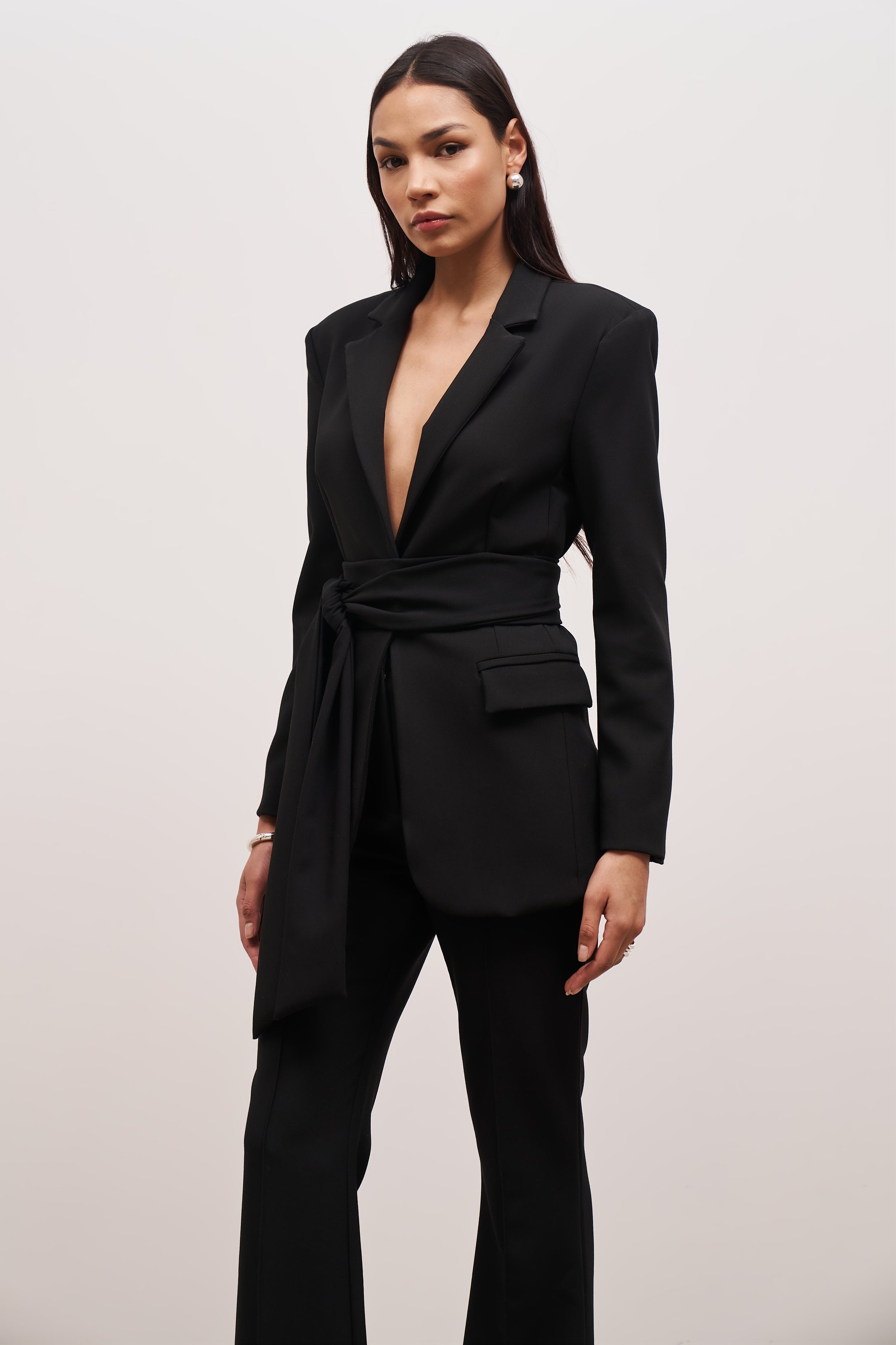 Classic Blazer With Belt - Black