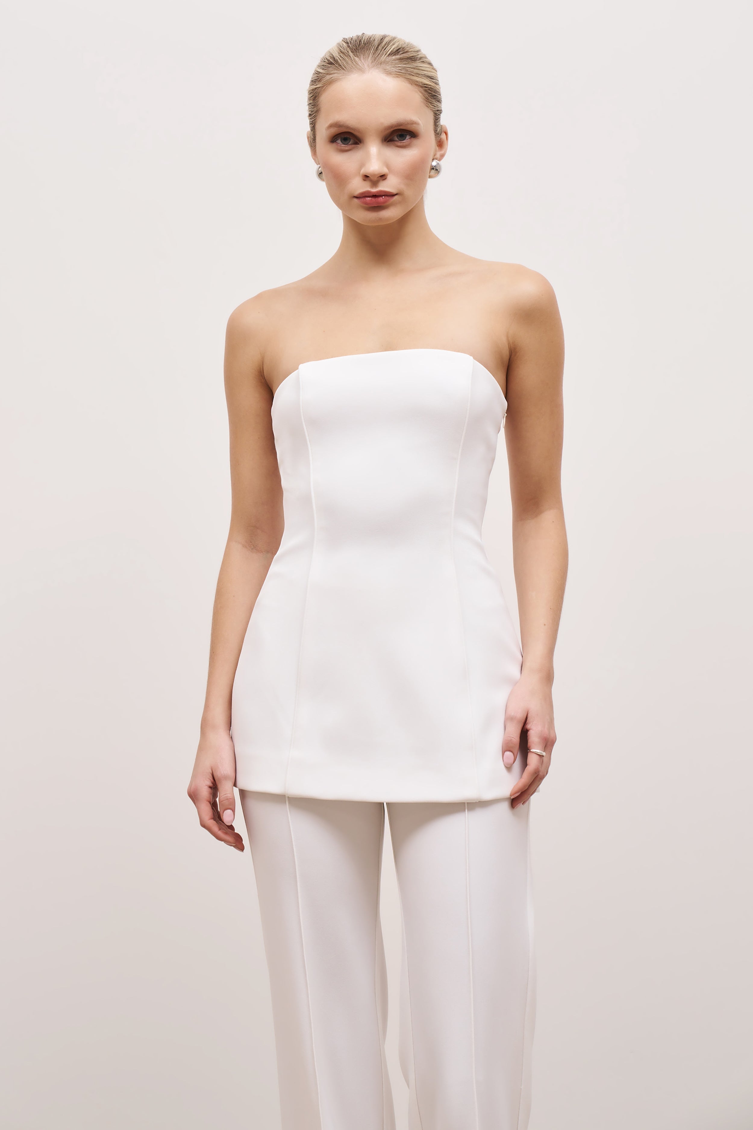 Pin Tuck Tailored Longline Bodice - White