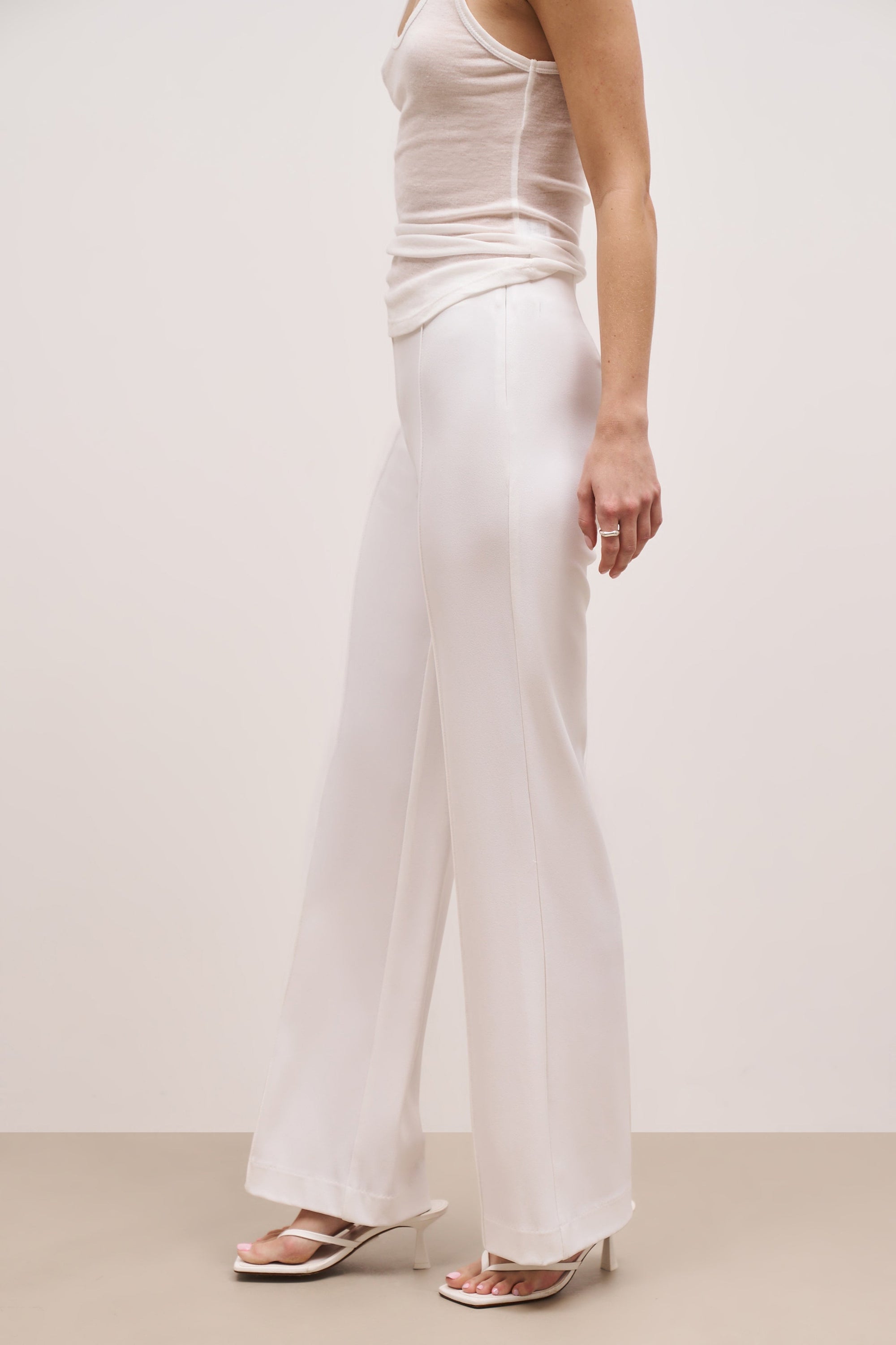 Pin Tuck Tailored Straight Leg Trousers - White