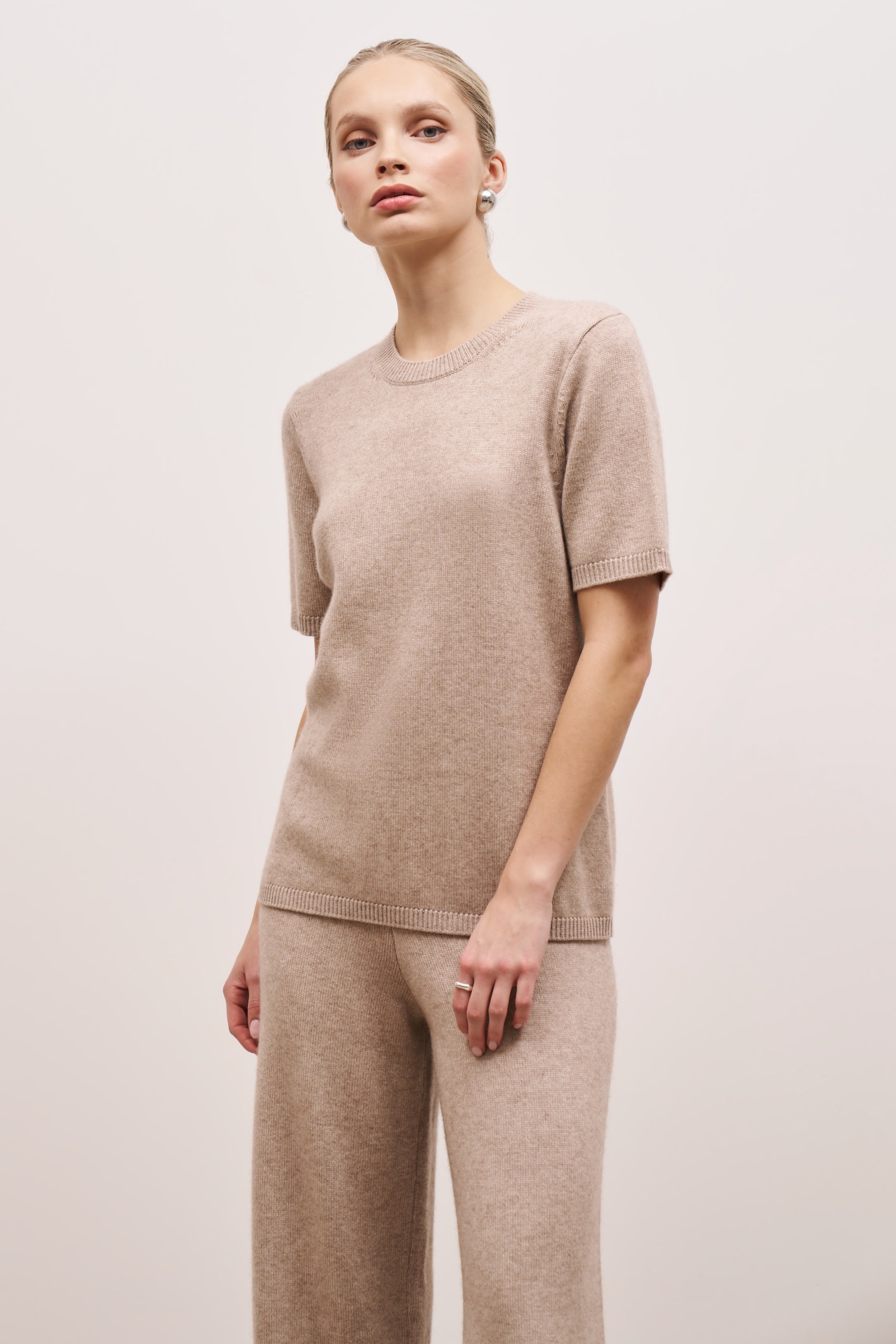 Cashmere Blend Relaxed T Shirt - Stone