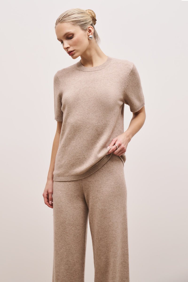 Cashmere Blend Relaxed T Shirt - Stone