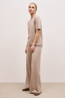 Cashmere Blend Wide Leg Trousers - Stone