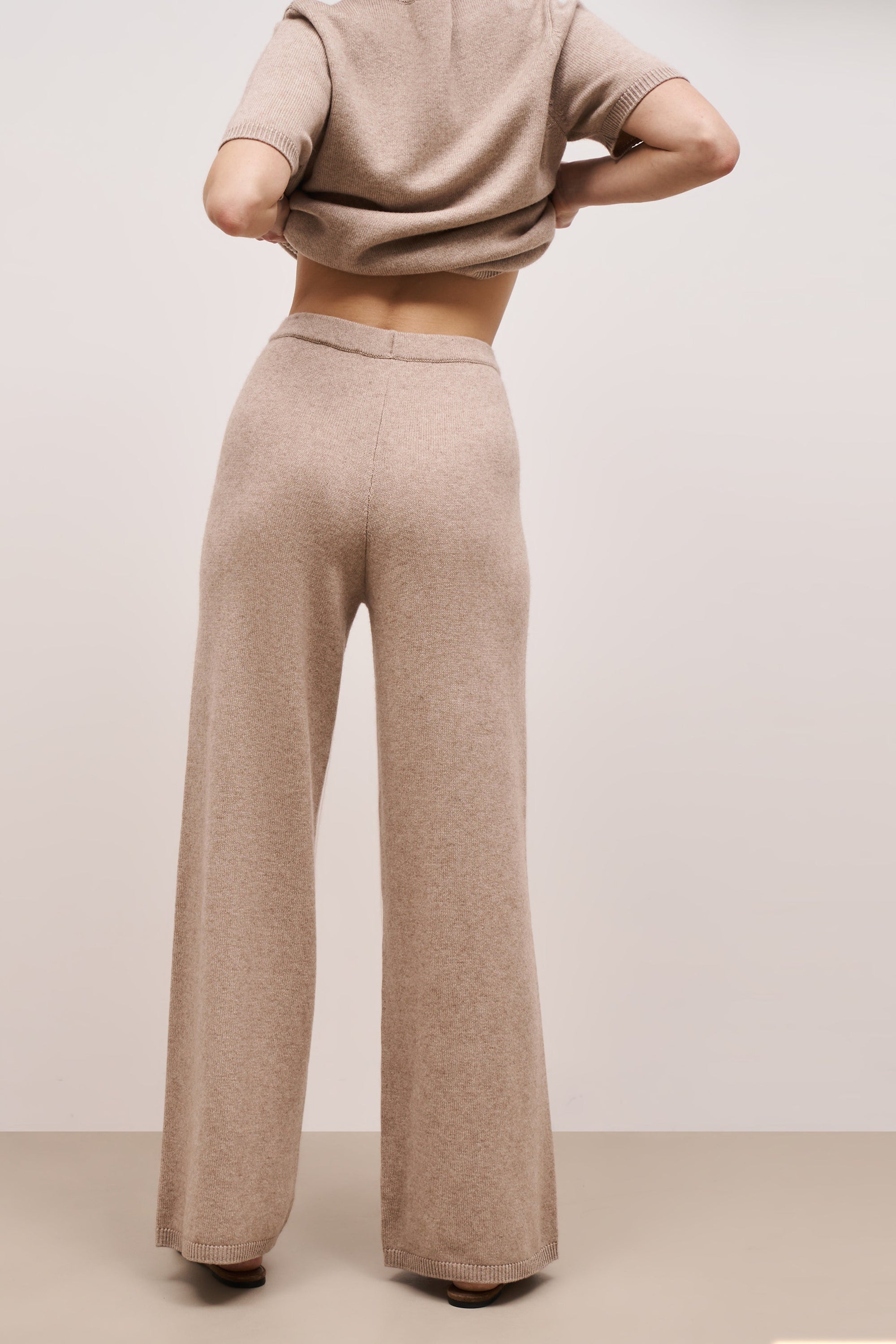 Cashmere Blend Wide Leg Trousers - Stone