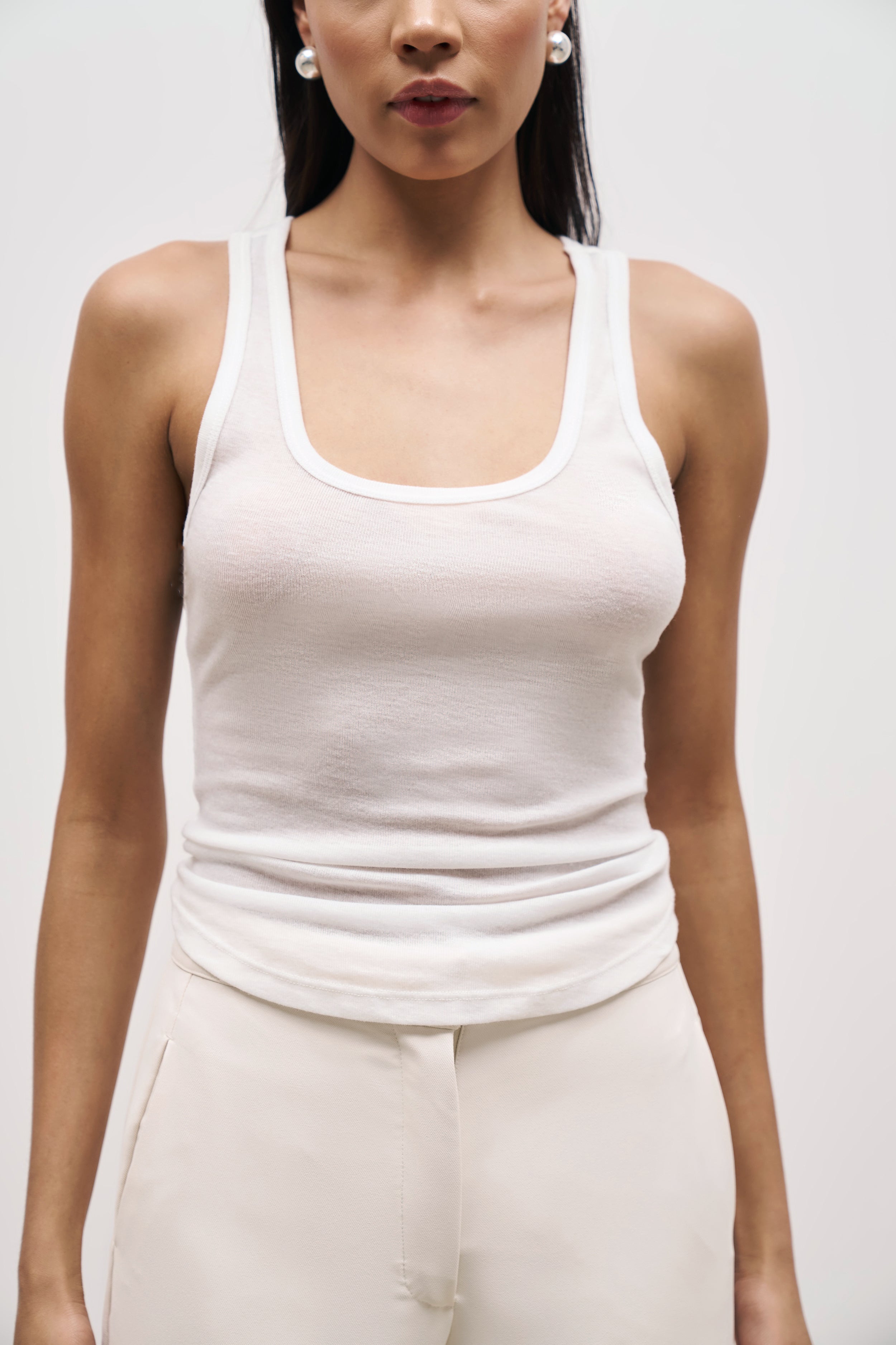 Semi Sheer Tank Top - White