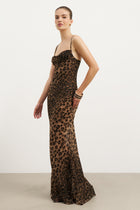Ruched Chiffon Maxi Dress - Leopard Print