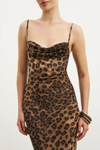 Ruched Chiffon Maxi Dress - Leopard Print