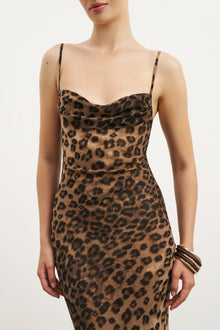 Ruched Chiffon Maxi Dress - Leopard Print