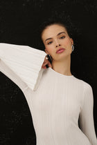 Fine Knit Longsleeve Open Back Maxi Dress - White Shimmer