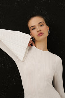 Fine Knit Longsleeve Open Back Maxi Dress - White Shimmer