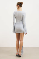 Fine Knit Gathered Longsleeve Mini Dress - Powder Blue Shimmer