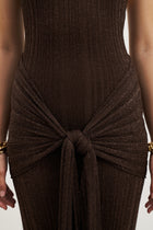 Fine Knit Gathered Halter Neck Maxi Dress - Carob Shimmer