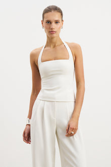 Effortless Tailored Halter Bodice Top - White