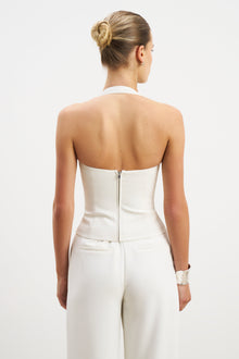 Effortless Tailored Halter Bodice Top - White