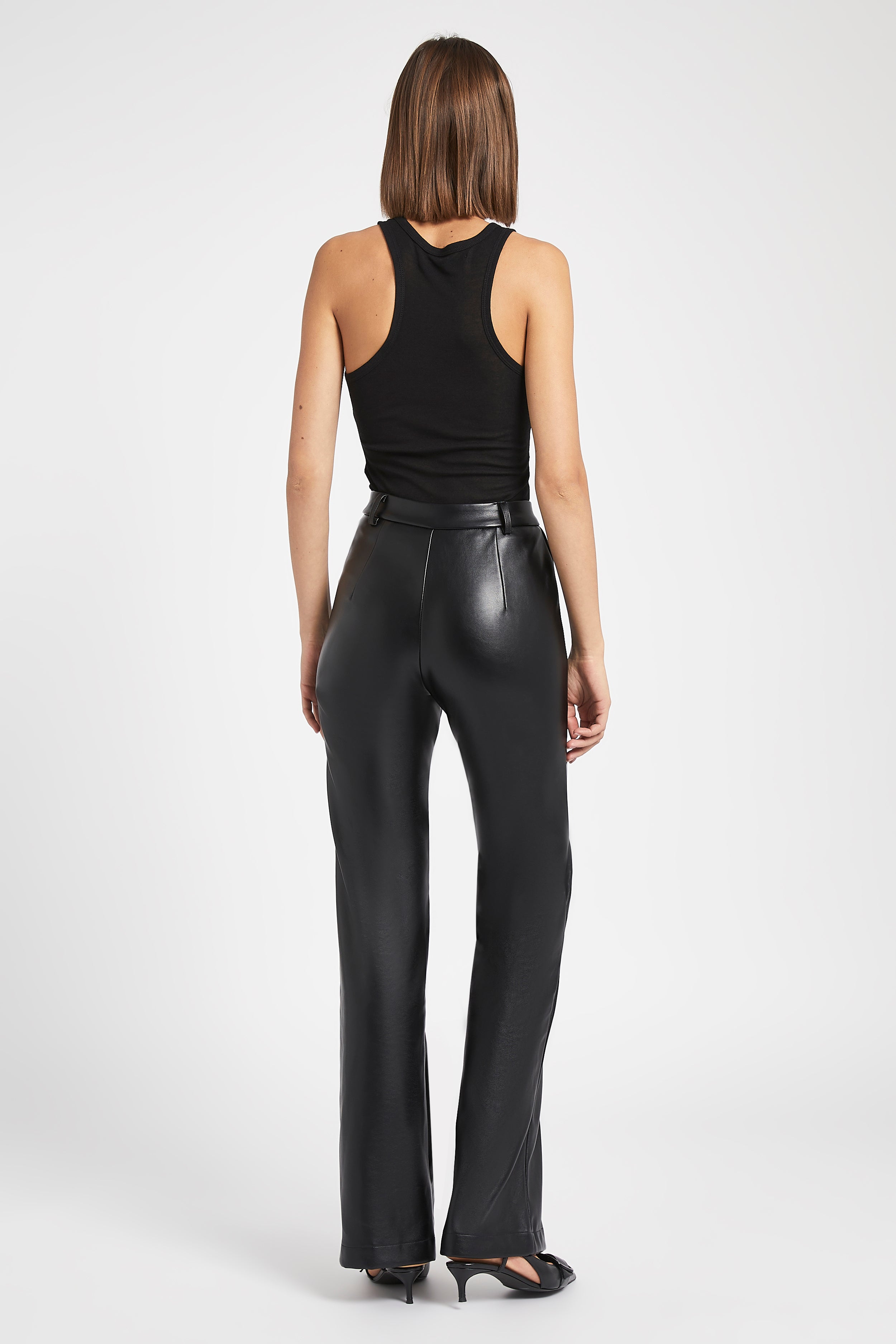 Leather Wide Leg Trousers - Black