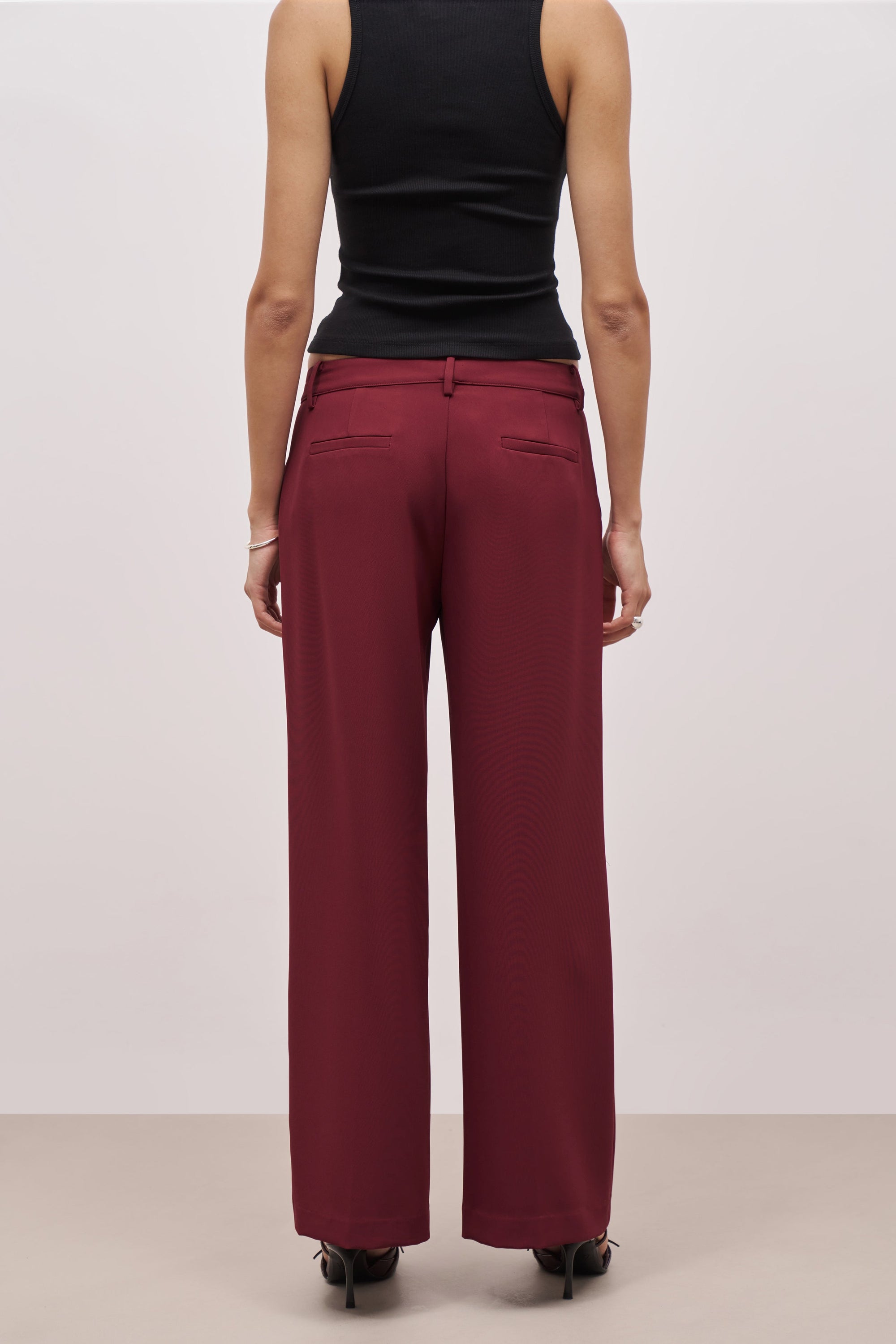 Draped Mid Rise Trousers - Burgundy