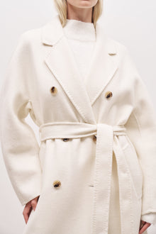 Double Faced Wool Coat With Belt - Cream