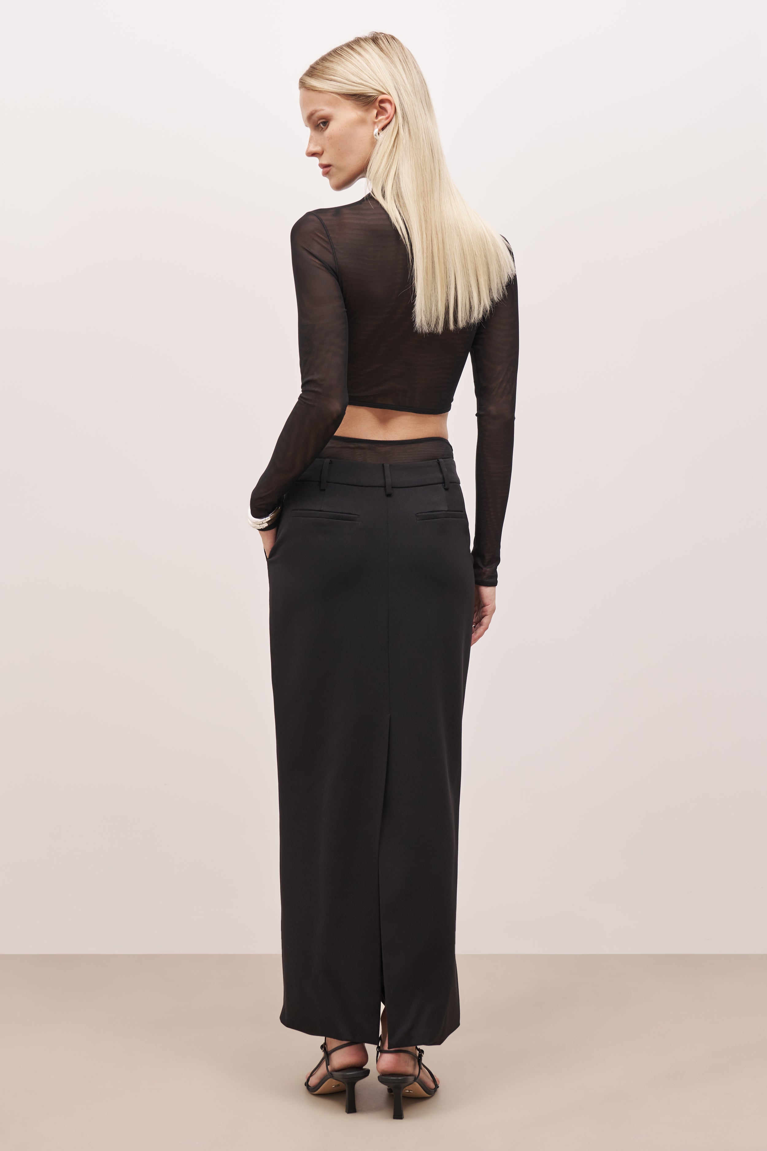 Double Waistband Relaxed Maxi Skirt - Black