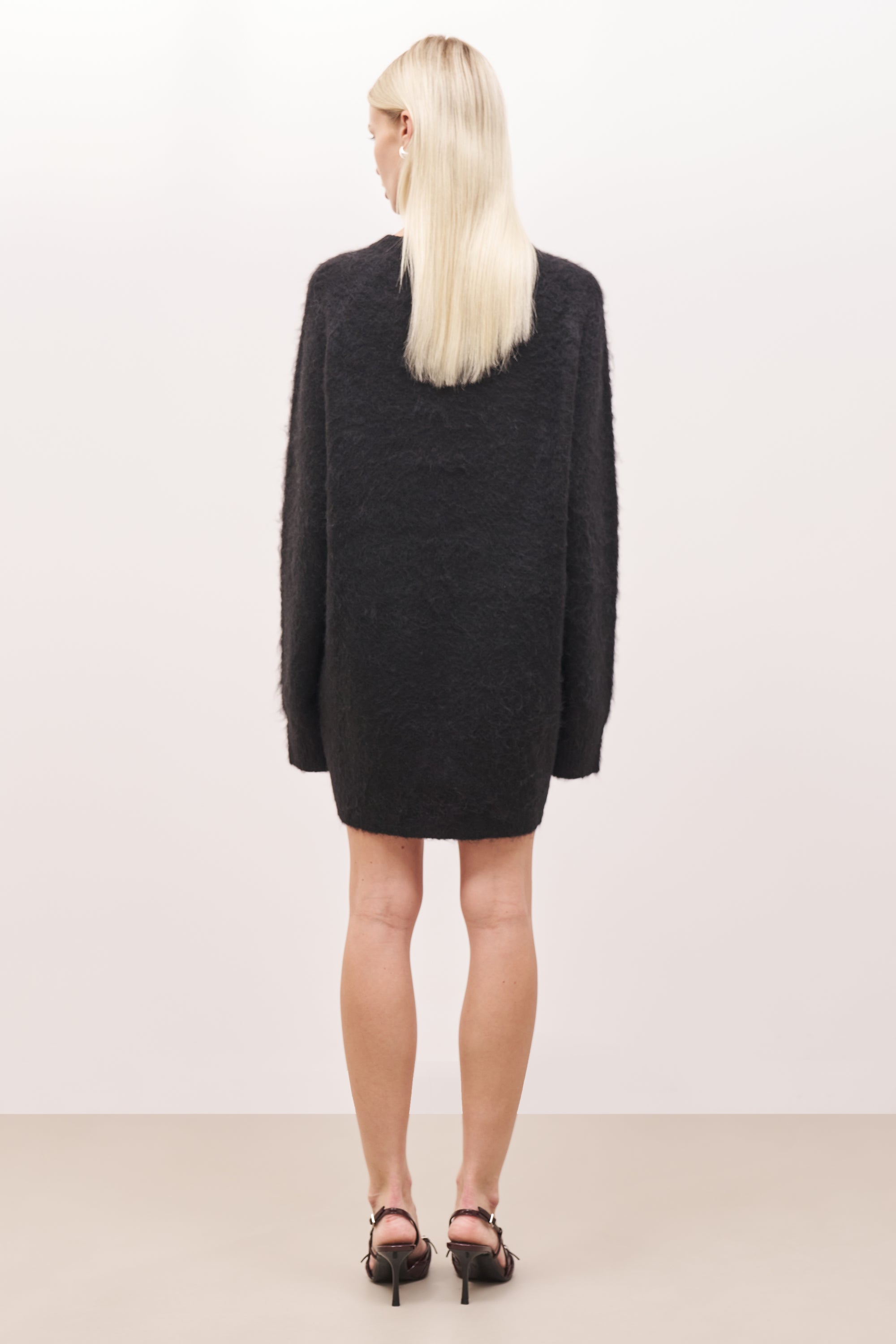 Soft Brushed Crew Neck Jumper Dress - Black