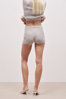 Mid Rise Ribbed Knit Mini Shorts - Pebble Grey