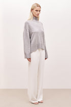 Relaxed High Neck Cashmere Blend Jumper - Grey Marl