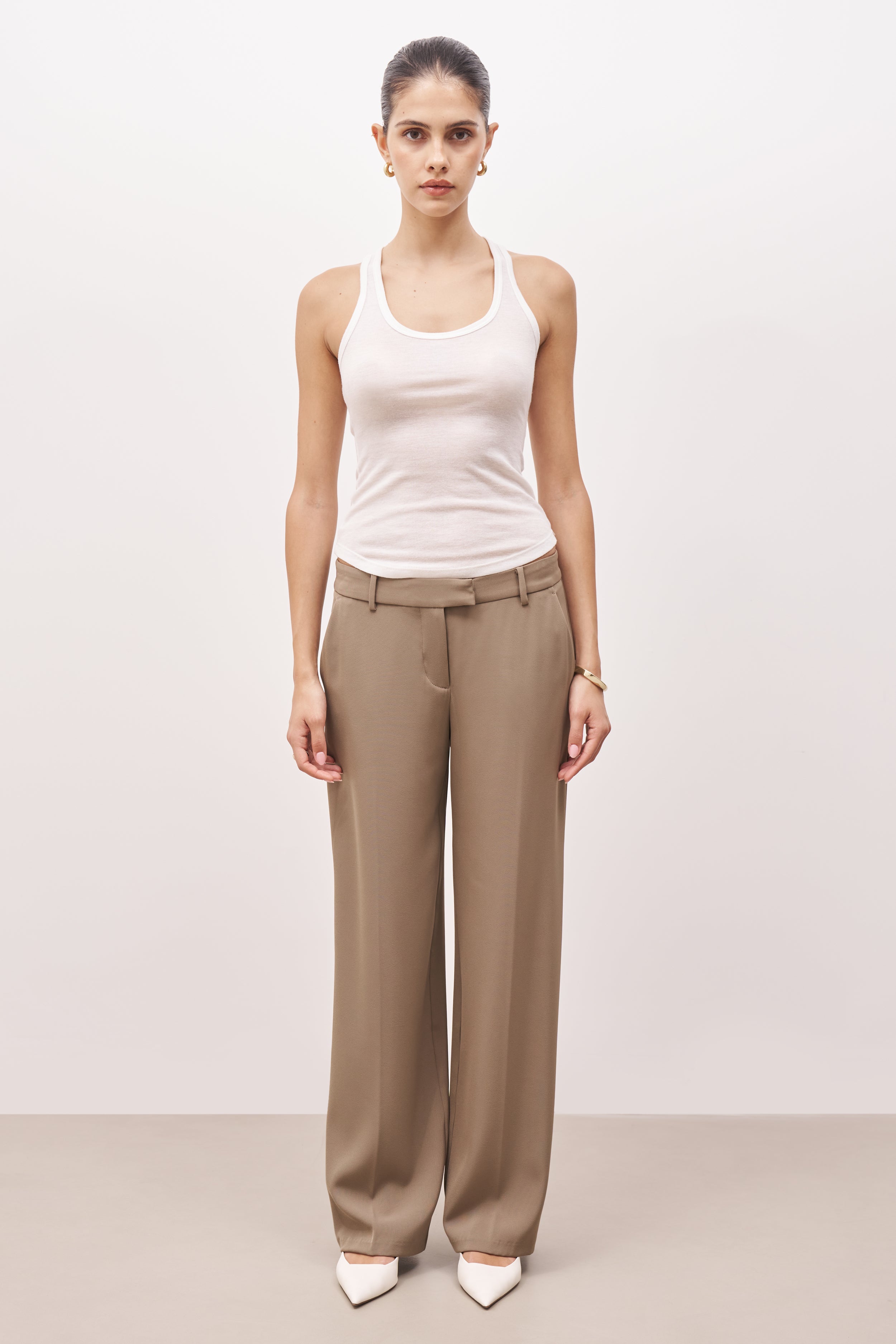 Mid Rise Wide Leg Trousers - Oak