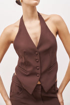 Backless Halter Waistcoat - Truffle