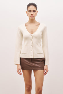 V Neck Hourglass Cardigan  - Cream