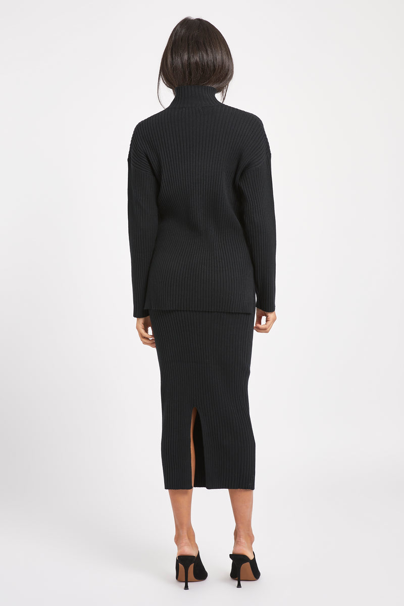 Ribbed Knit High Neck Jumper - Black