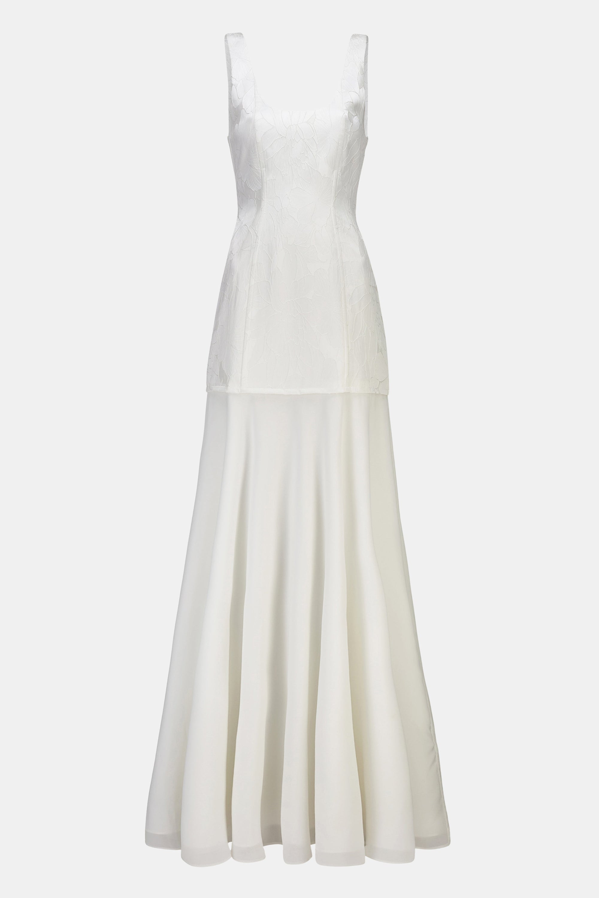 Jacquard Corset Gown with Chiffon Skirt - White