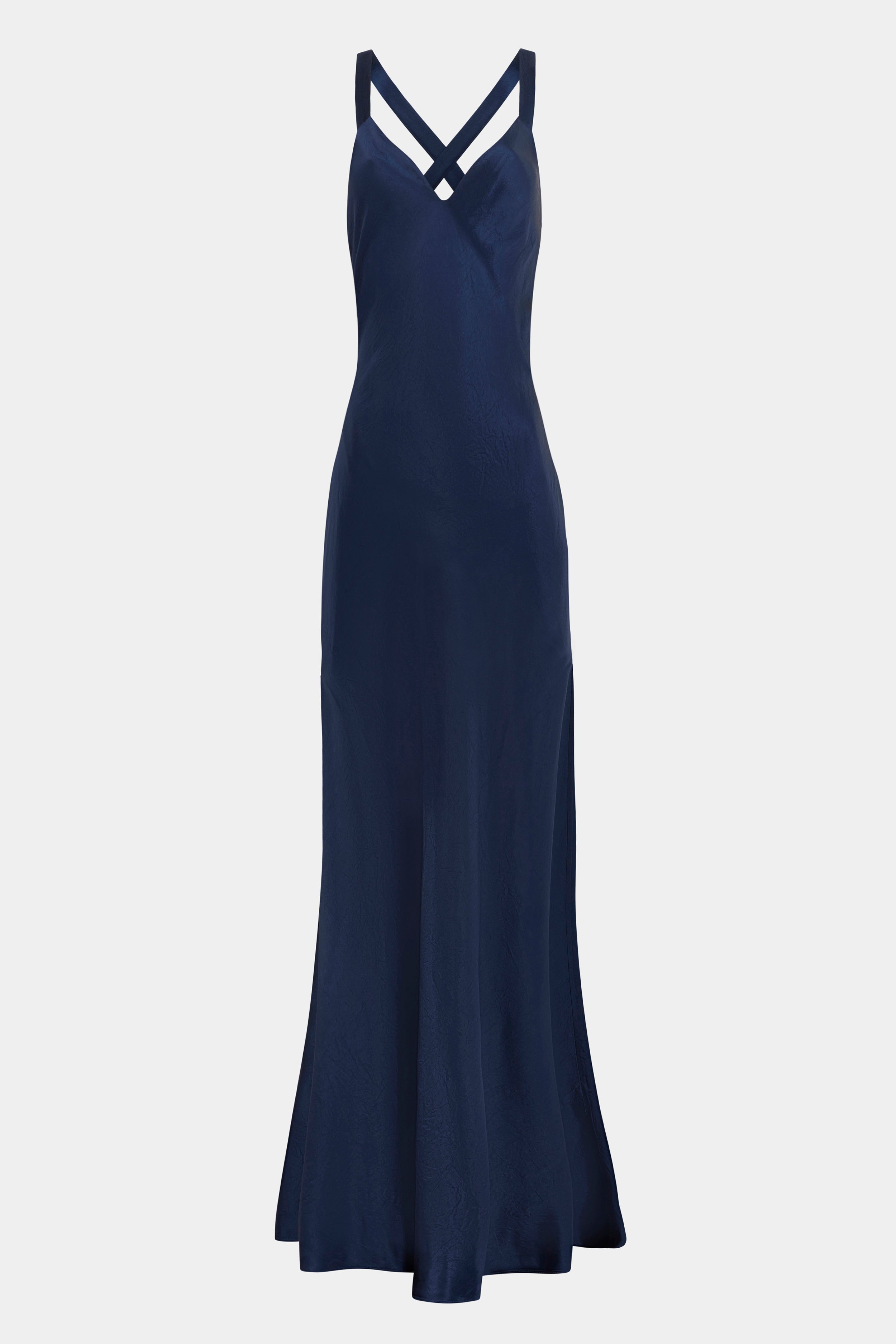 Crushed Satin Cross Back Gown - Navy