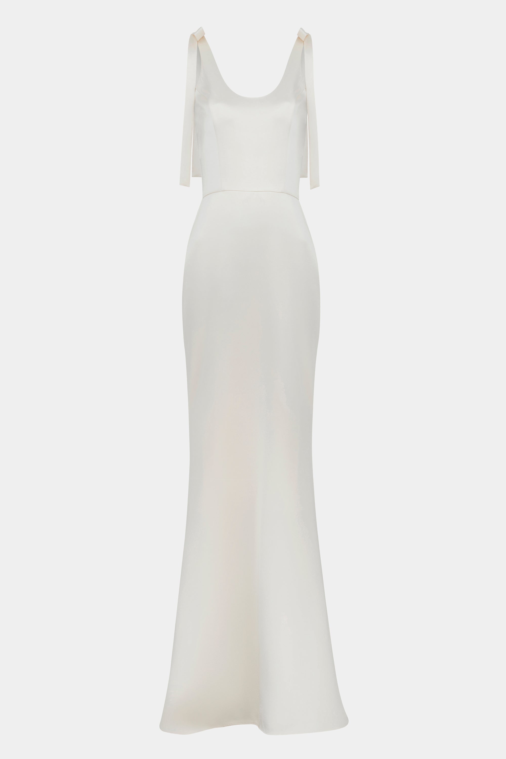 Satin Scoop Neck Gown with Bow Detail - Cream