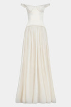 Satin Corset Off Shoulder Gown - Cream