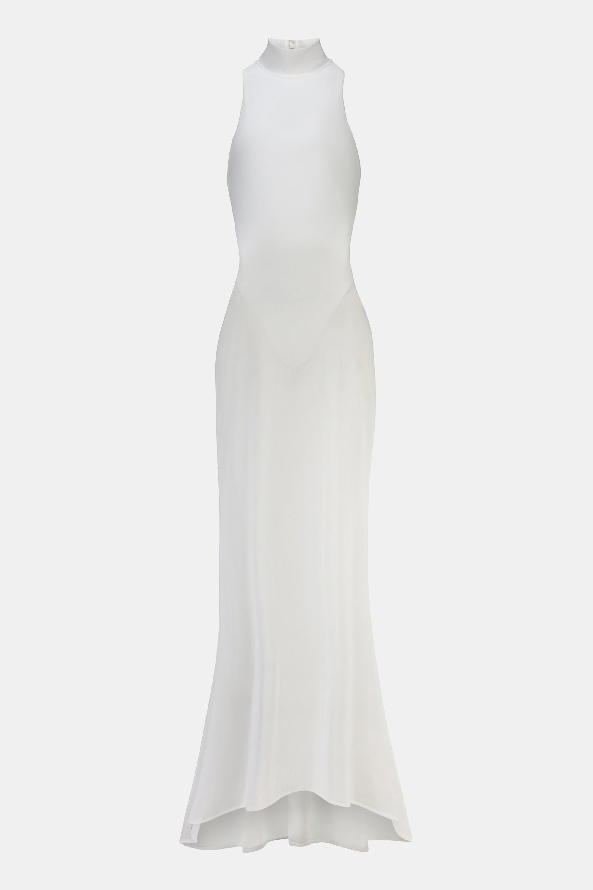 Sheer High Neck Racerback Gown - White