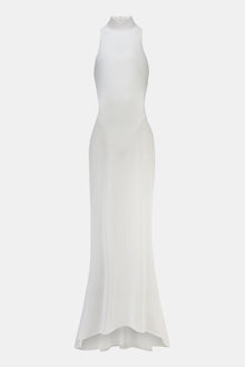 Sheer High Neck Racerback Gown - White