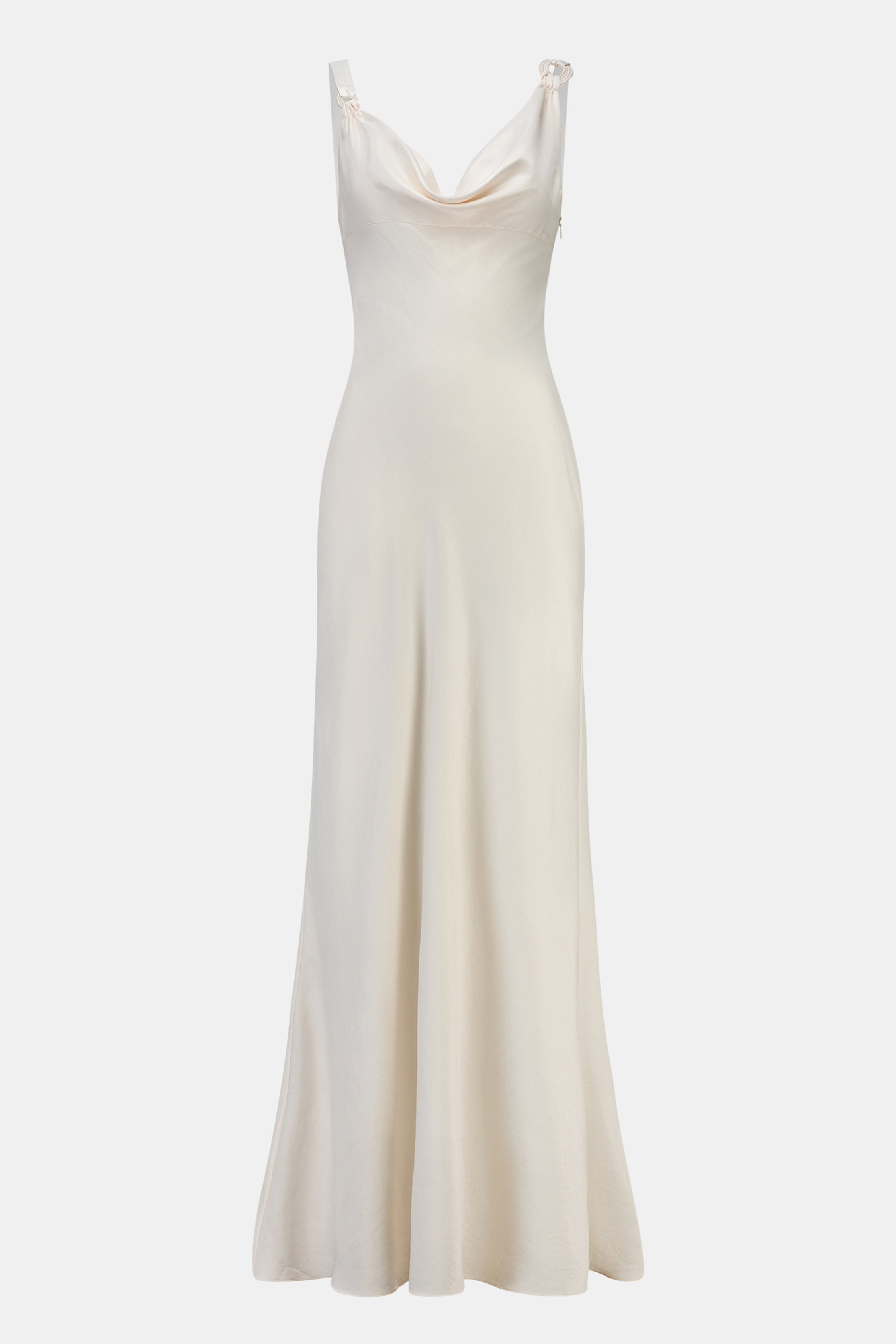 High Gloss Satin Cowl Neck Gown - Cream