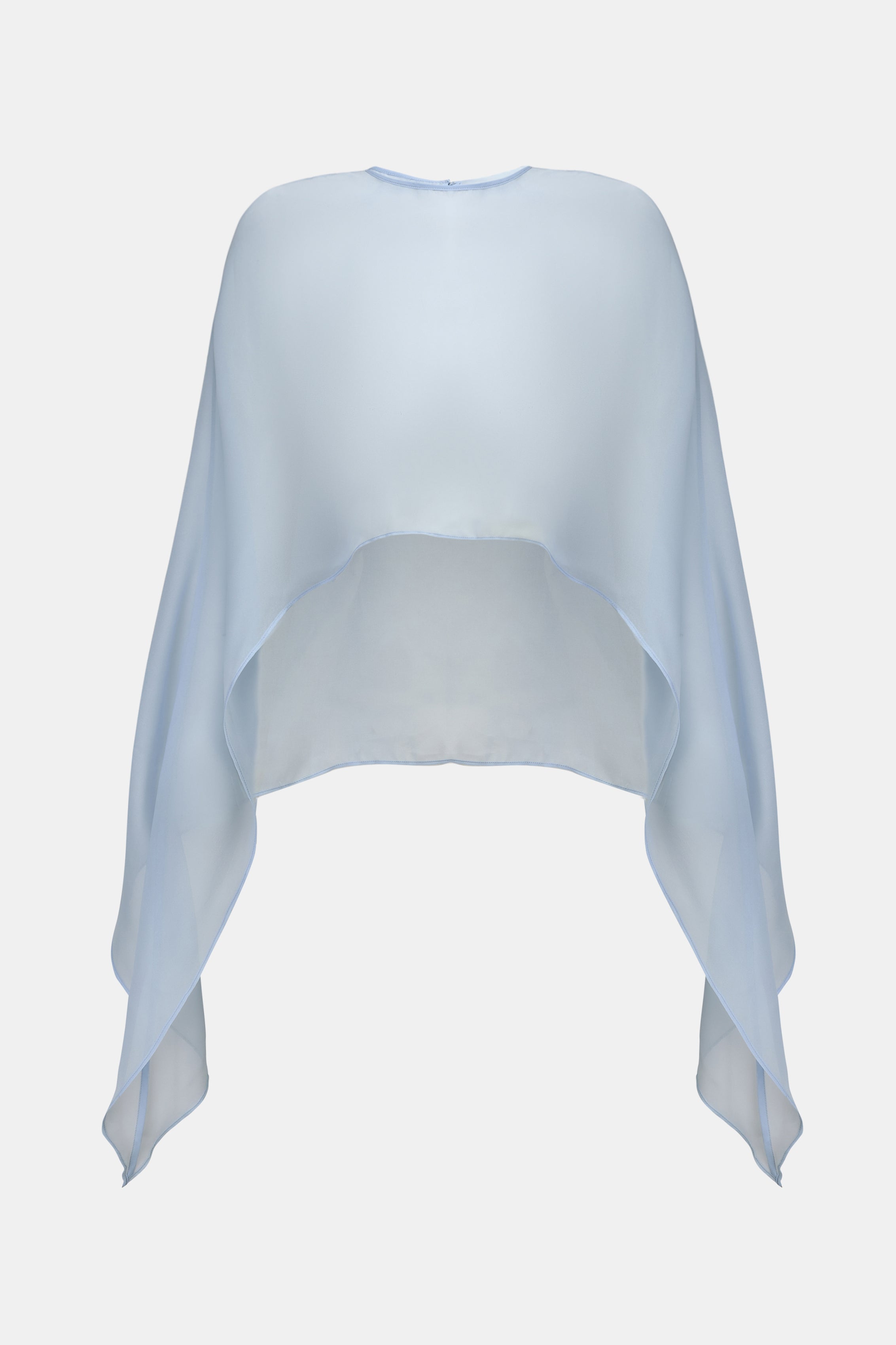 Sheer Chiffon Curved Hem Cape - Powder Blue