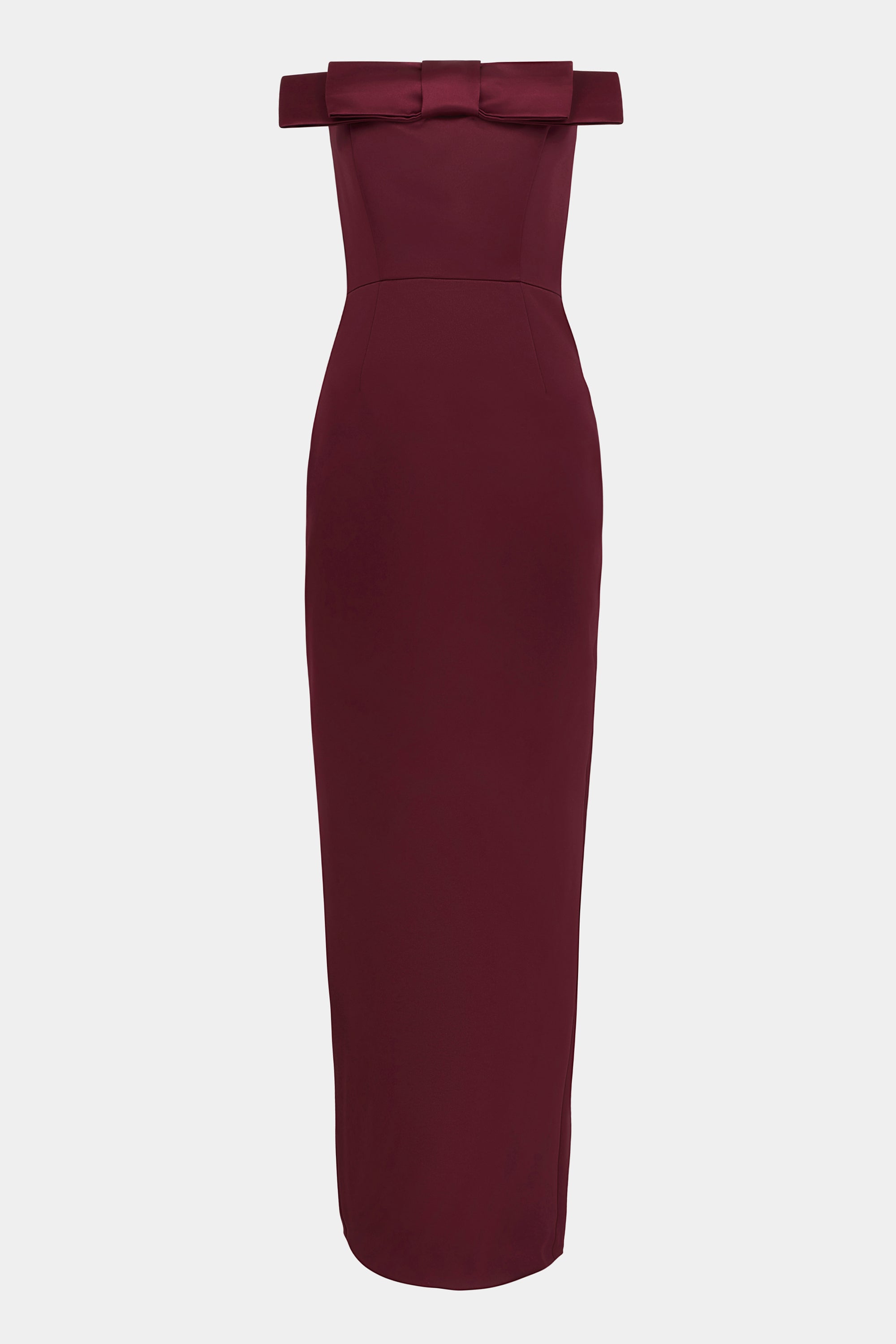 Satin Column Maxi Dress with Bow Detail - Mulberry
