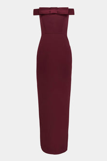 Satin Column Maxi Dress with Bow Detail - Mulberry