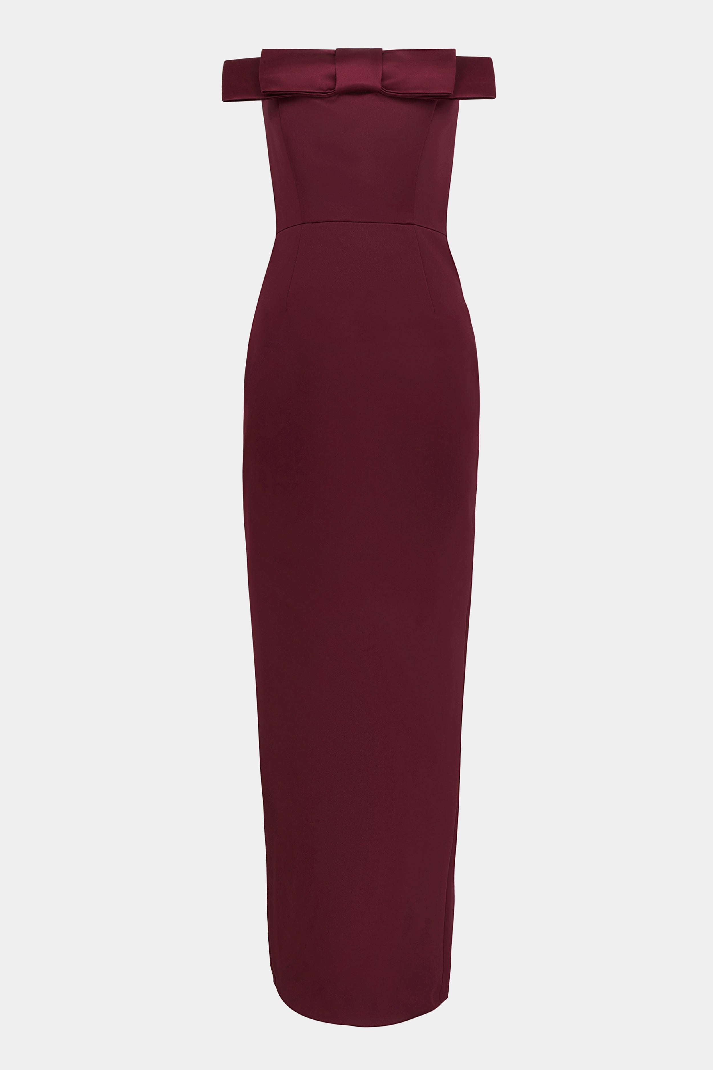 Satin Column Maxi Dress with Bow Detail - Mulberry