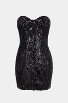 Sequin Column Corset Mini Dress - Black