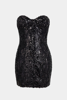 Sequin Column Corset Mini Dress - Black