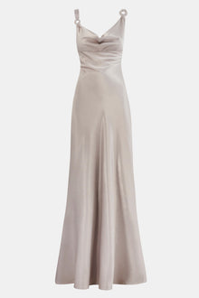 High Gloss Satin Cowl Neck Gown - Pebble