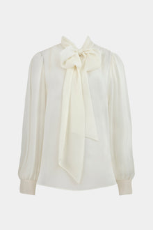 Sheer Chiffon Tie Neck Blouse - Cream