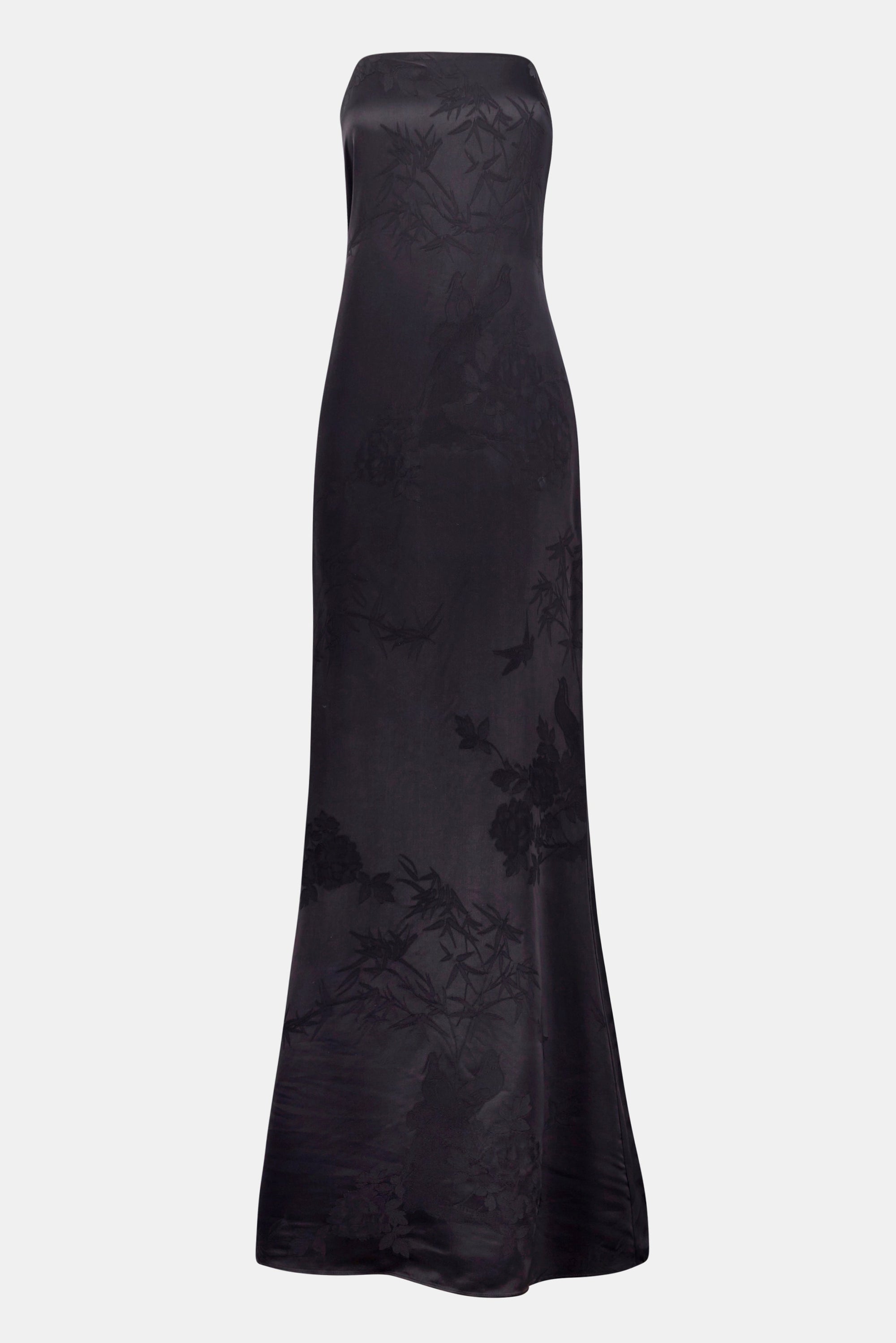 Satin Jacquard Strapless Maxi Dress - Black