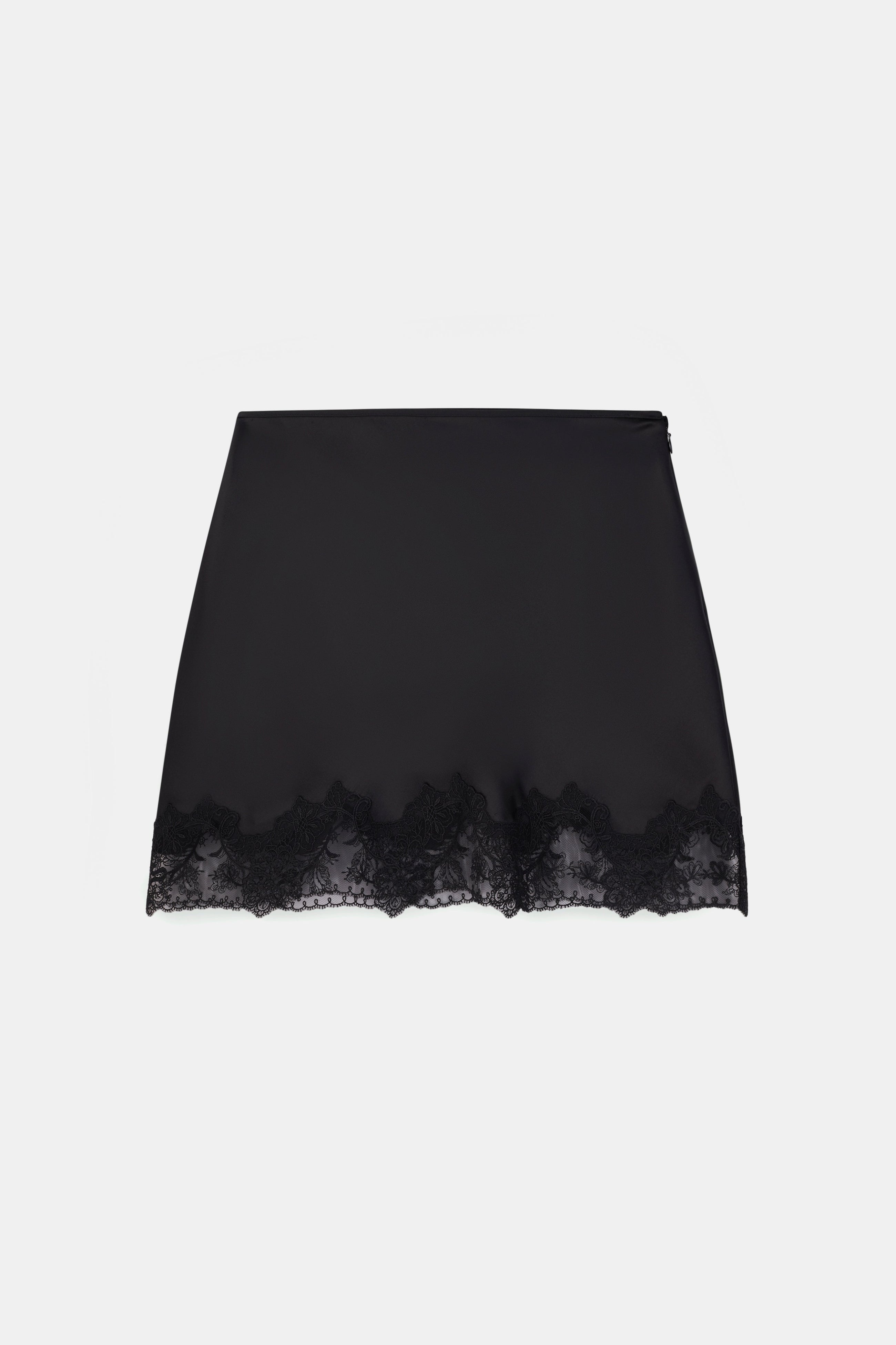 Satin Lace Detail Mini Skirt - Black