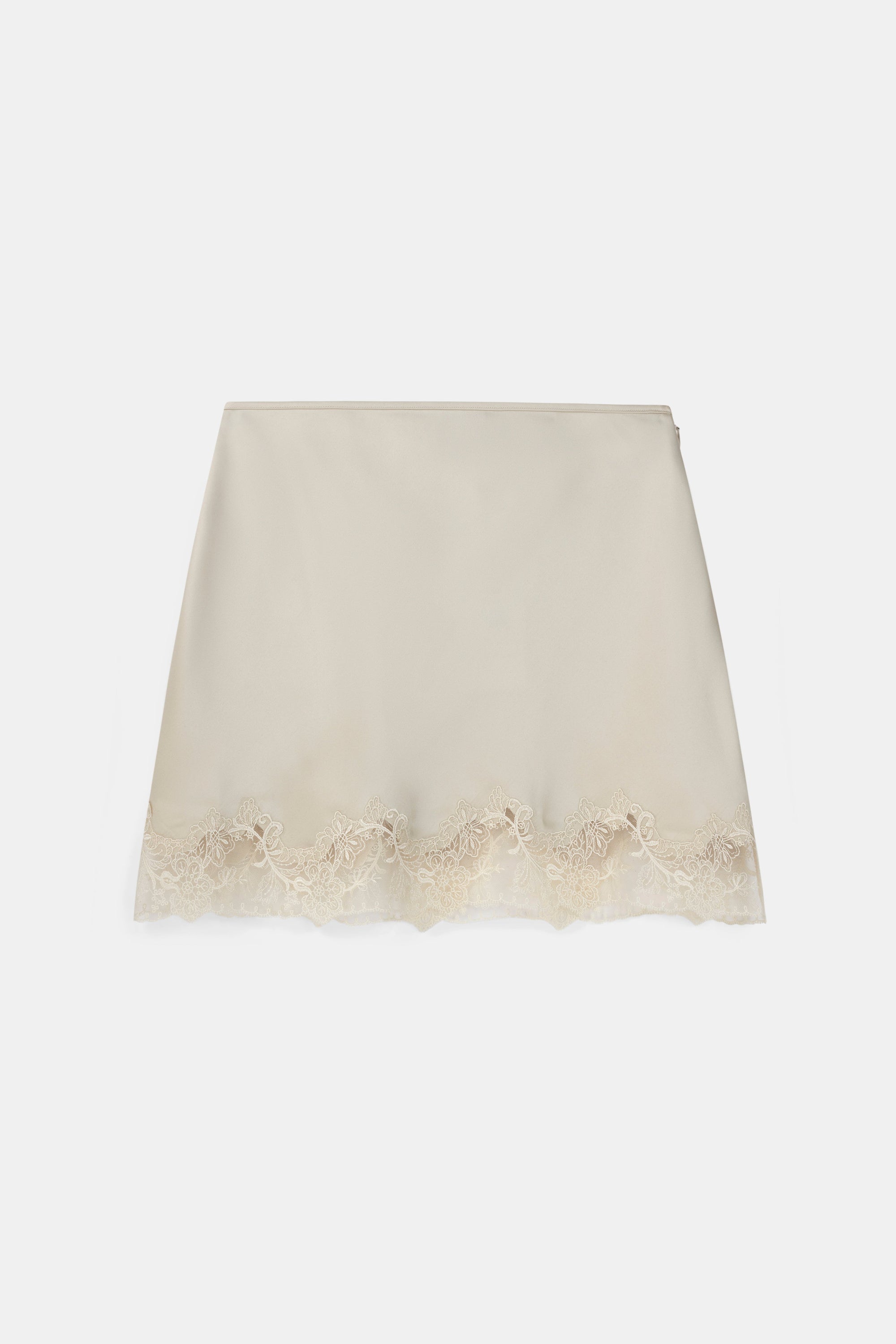 Satin Lace Detail Mini Skirt - Champagne