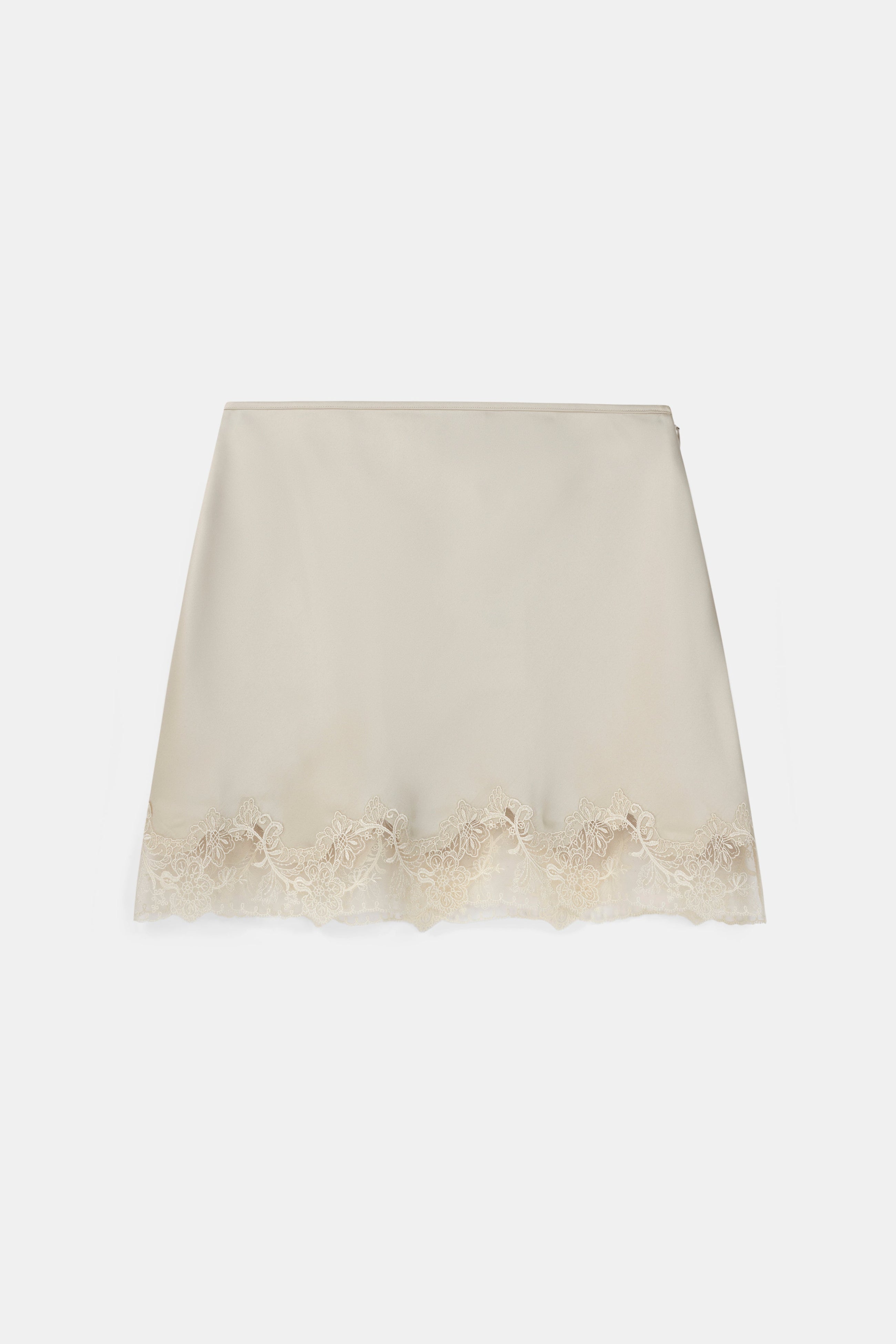 Satin Lace Detail Mini Skirt - Champagne